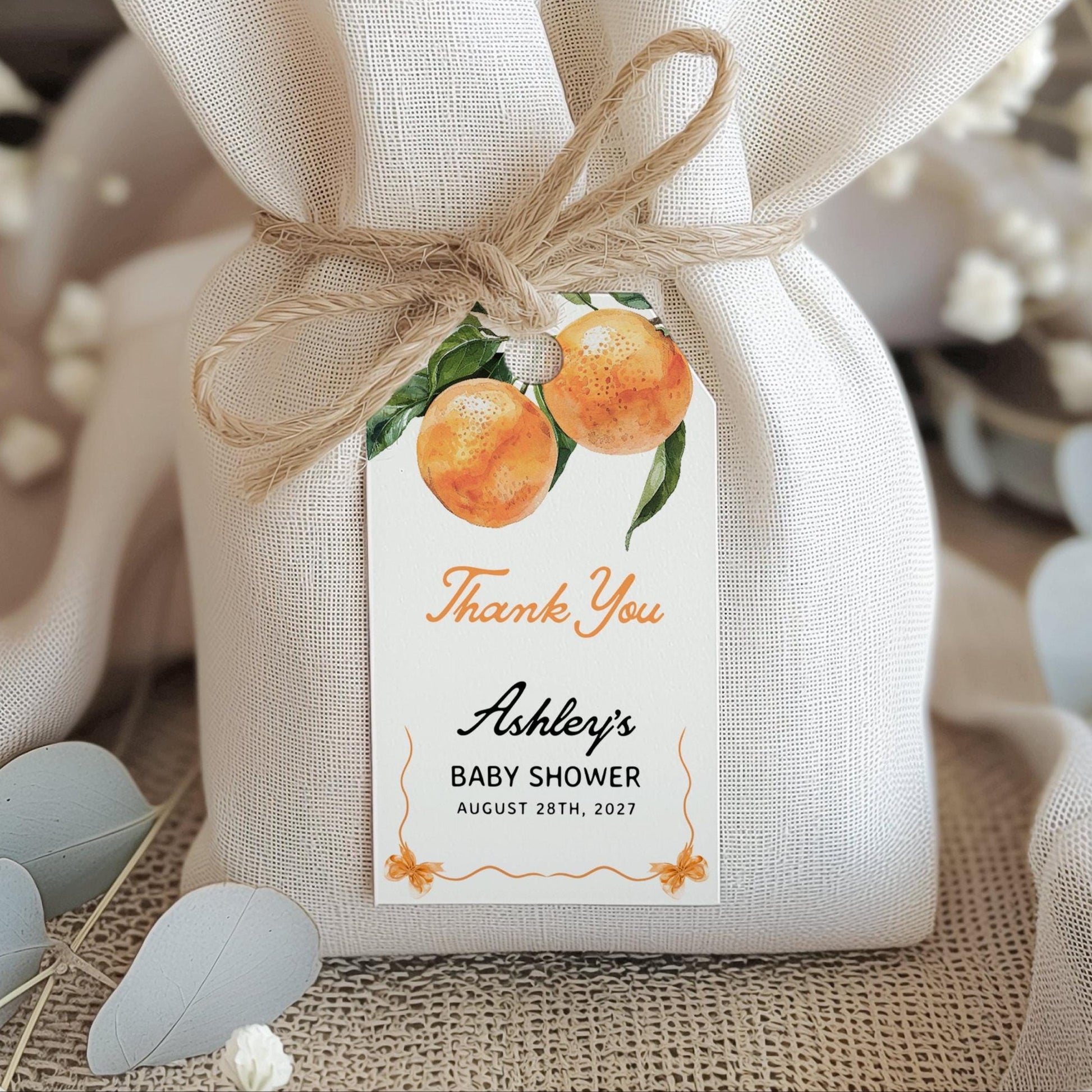 Orange Thank You Tag | Baby Shower Gift Tag | Baby Shower Favor Tag - LovelyTemplatesCo