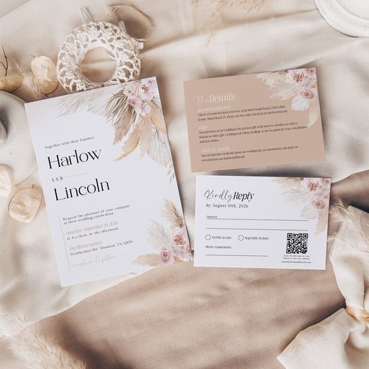 Pampas wedding invitation bundle - LovelyTemplatesCo