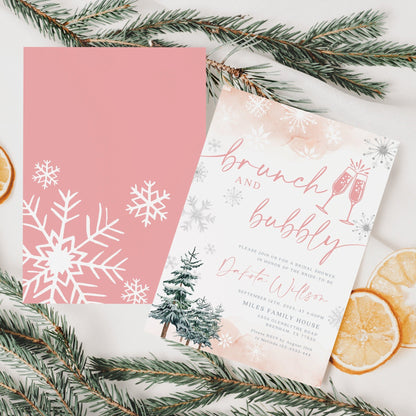 Pink Winter Bridal shower invitation, Bridal shower brunch invitation template - LovelyTemplatesCo
