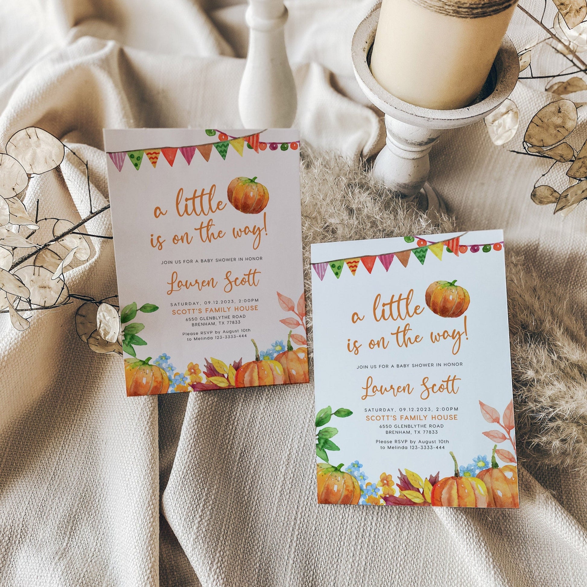 Pumpkin baby shower invitation, Fall baby shower invitation - LovelyTemplatesCo