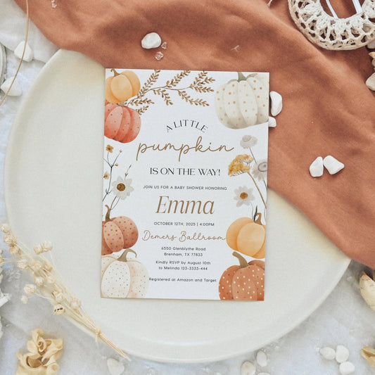 Pumpkin Baby Shower Invitation, Fall baby shower Invitation template - LovelyTemplatesCo