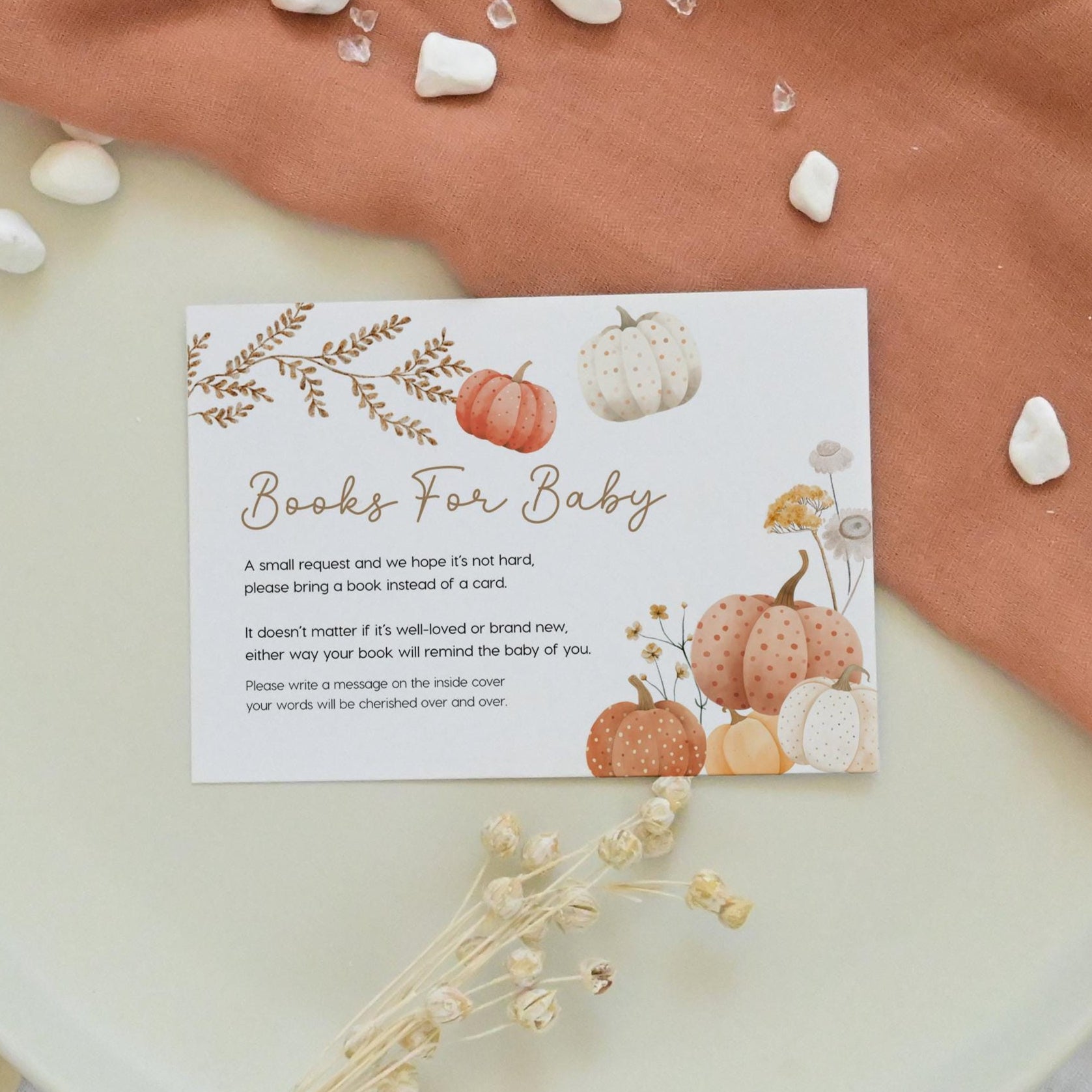Pumpkin Invitation bundle, Fall baby Shower Invitation template with Diaper raffle and Books for Baby card - LovelyTemplatesCo