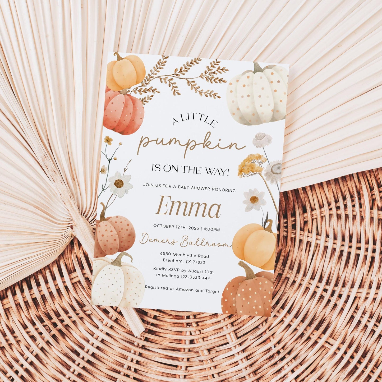 Pumpkin Invitation bundle, Fall baby Shower Invitation template with Diaper raffle and Books for Baby card - LovelyTemplatesCo