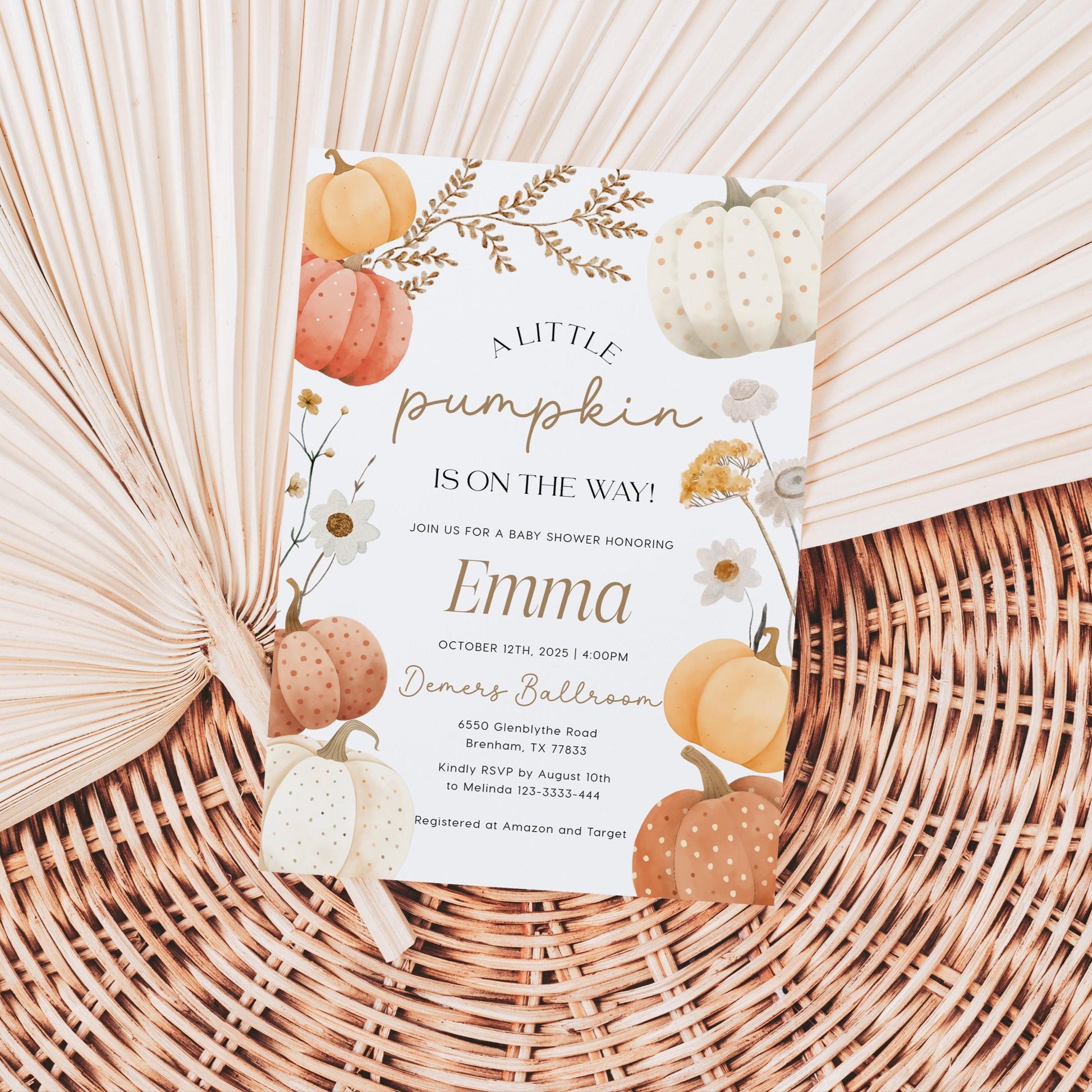 Pumpkin Invitation bundle, Fall baby Shower Invitation template with Diaper raffle and Books for Baby card - LovelyTemplatesCo