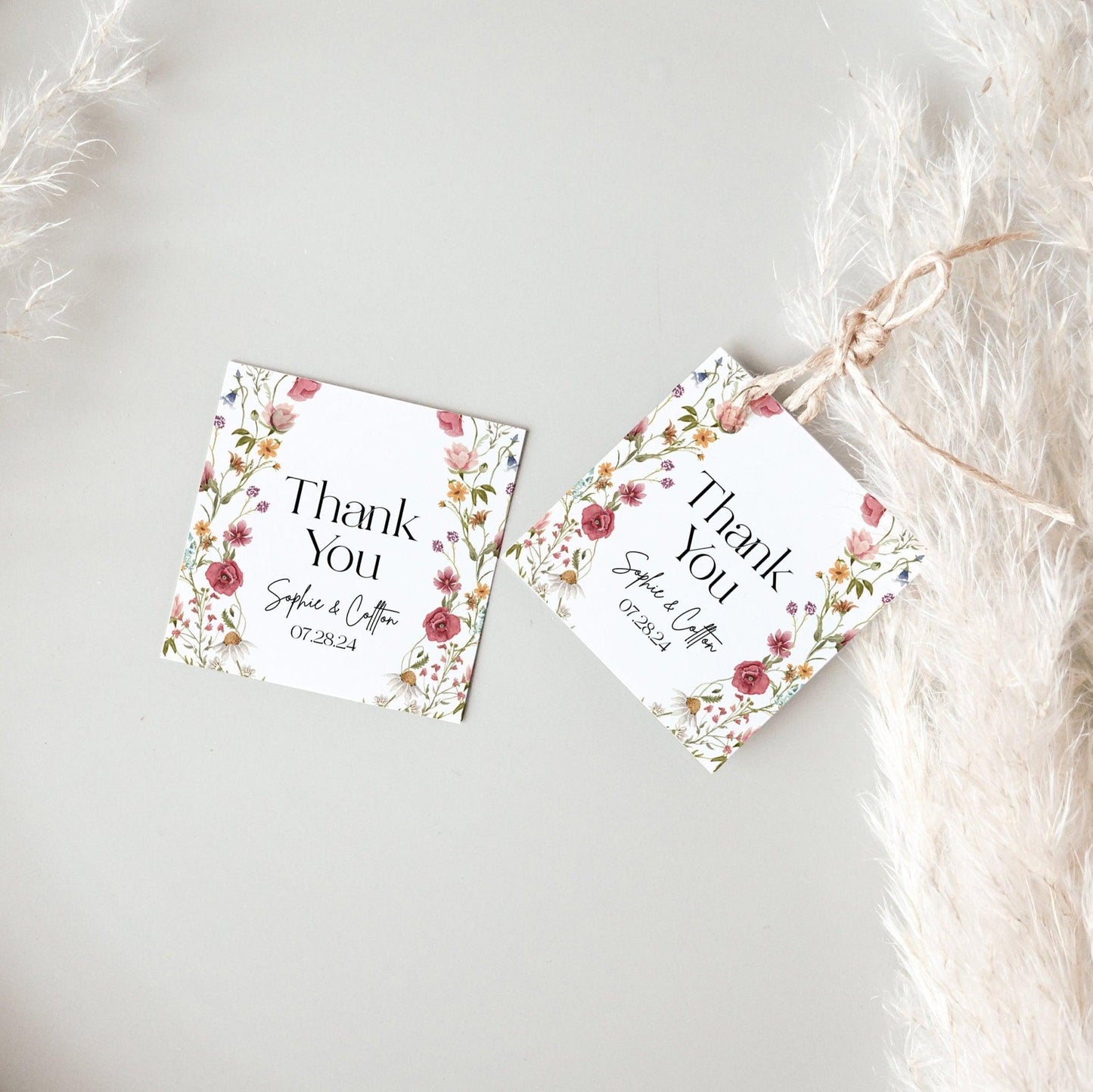 Round and Square floral Thank you gift tags - LovelyTemplatesCo