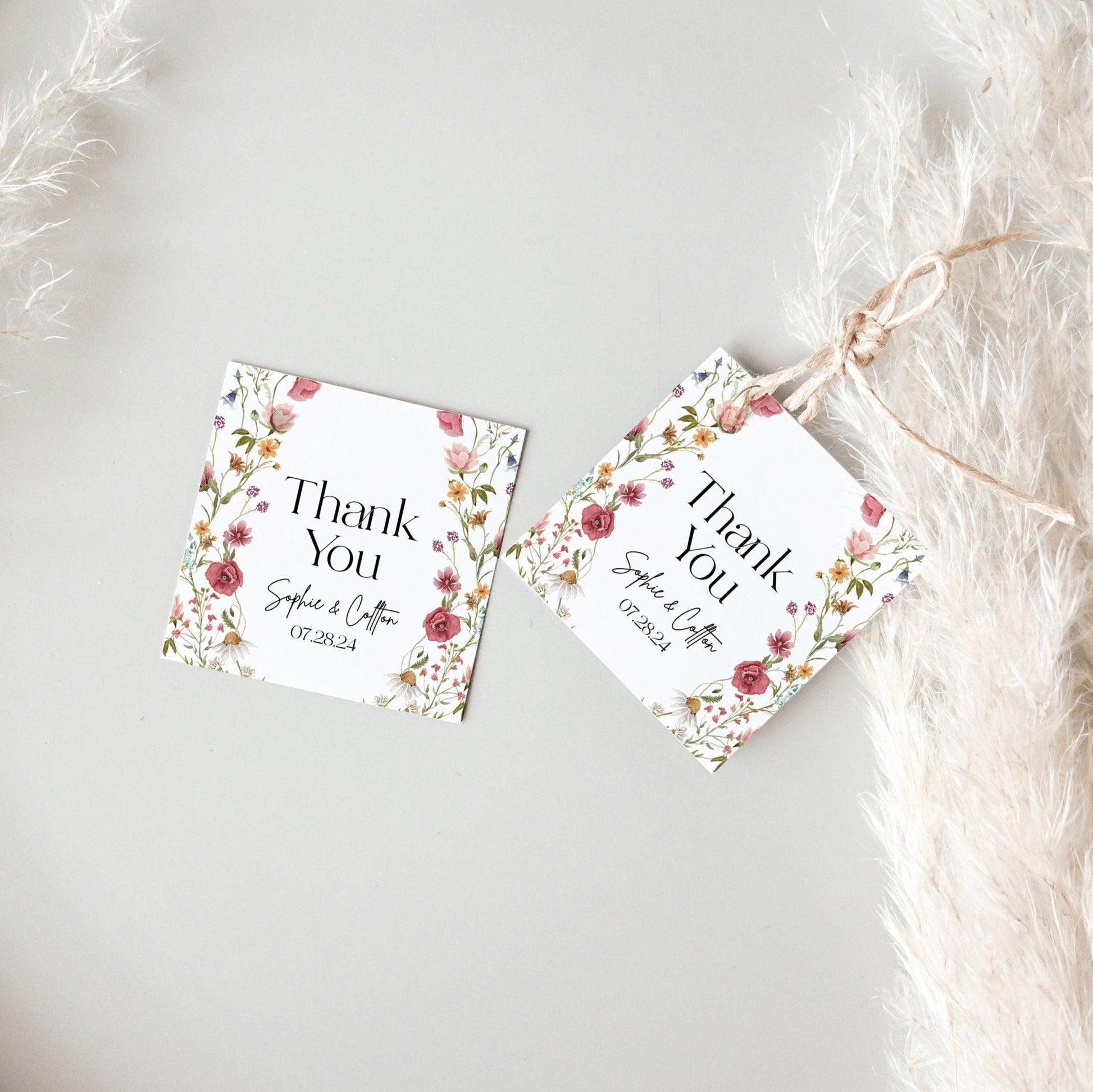 Round and Square floral Thank you gift tags - LovelyTemplatesCo