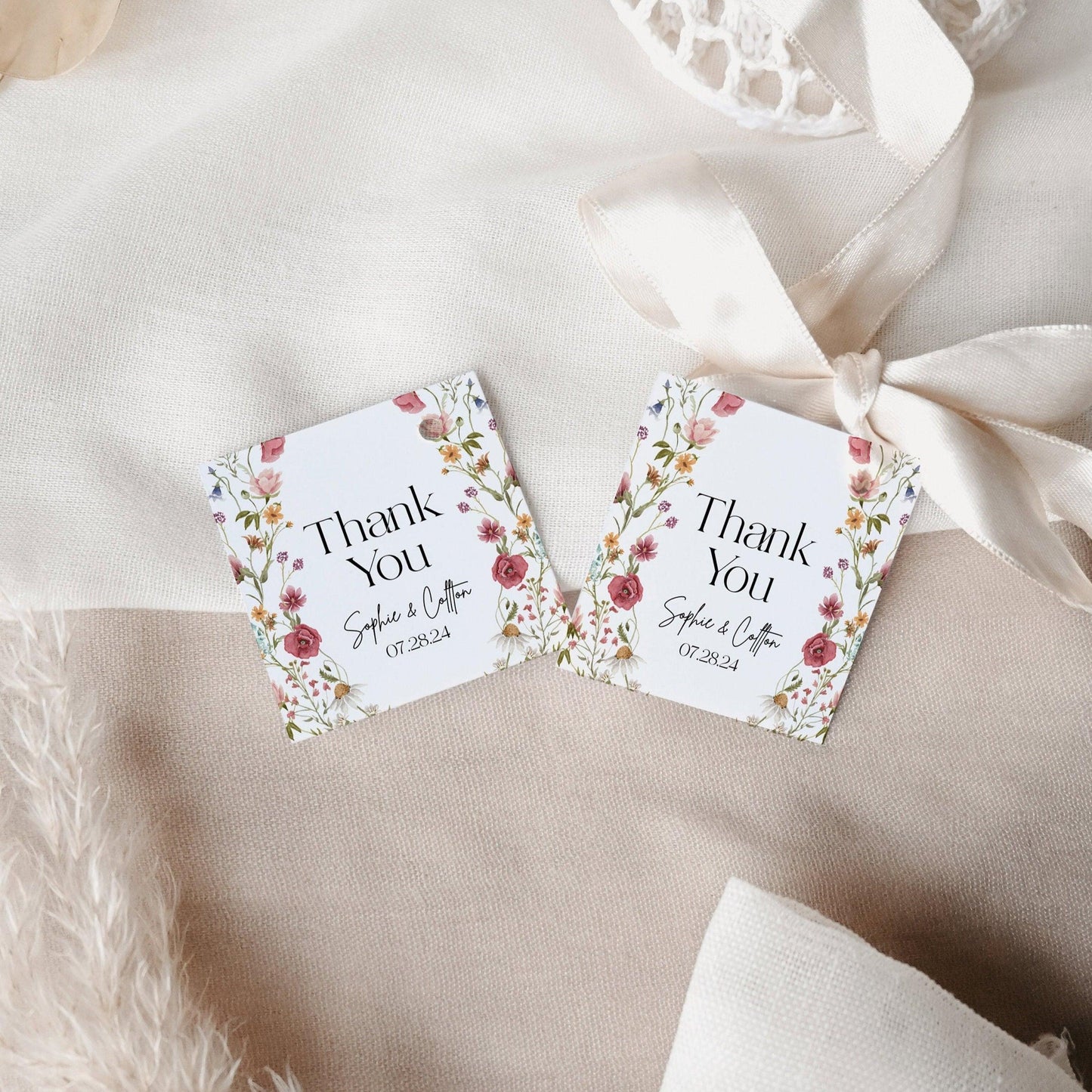 Round and Square floral Thank you gift tags - LovelyTemplatesCo