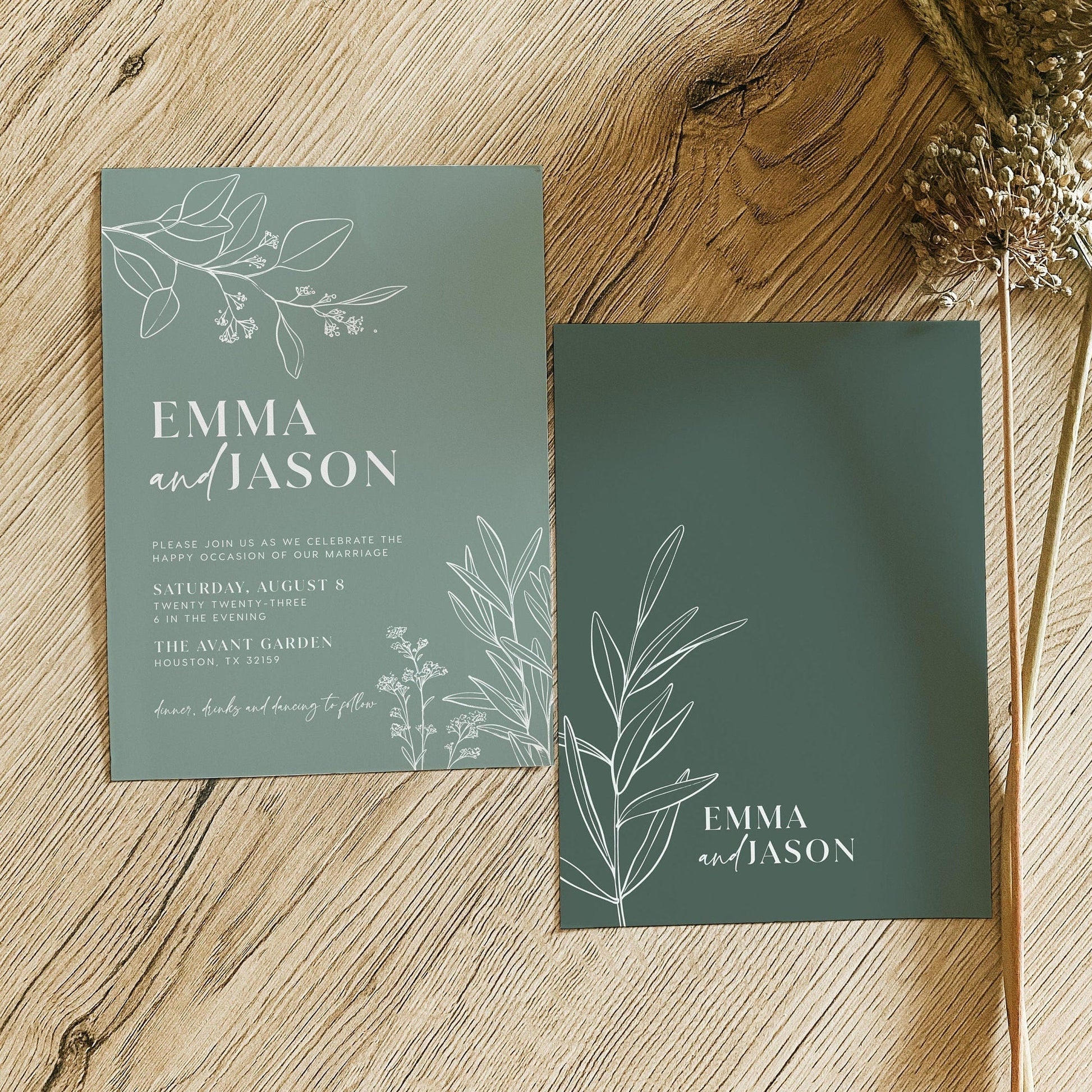 Sage Green Floral Wedding Invitation - LovelyTemplatesCo