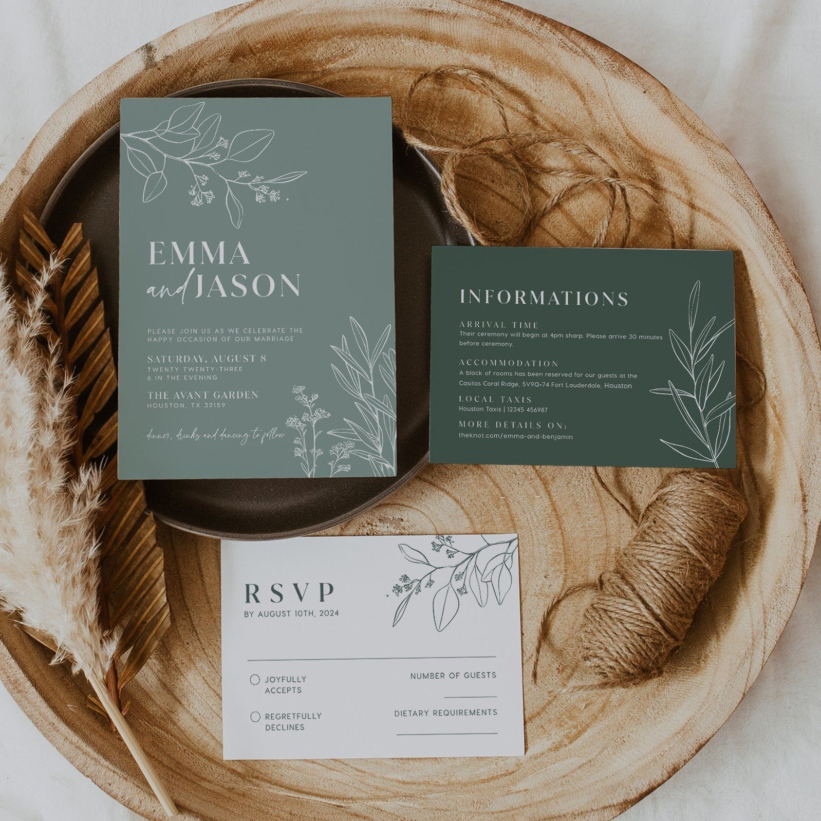 Sage Green Floral Wedding Invitation - LovelyTemplatesCo