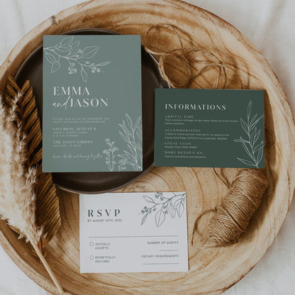 Sage Green Floral Wedding Invitation - LovelyTemplatesCo
