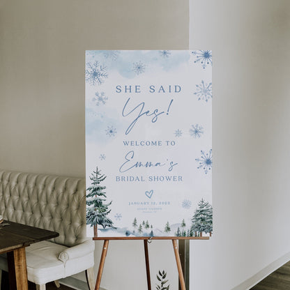 She Said Yes Winter Bridal Shower Welcome Sign - LovelyTemplatesCo