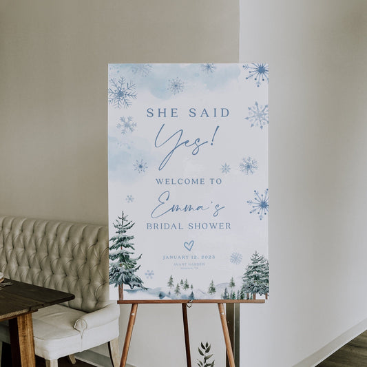 She Said Yes Winter Bridal Shower Welcome Sign - LovelyTemplatesCo