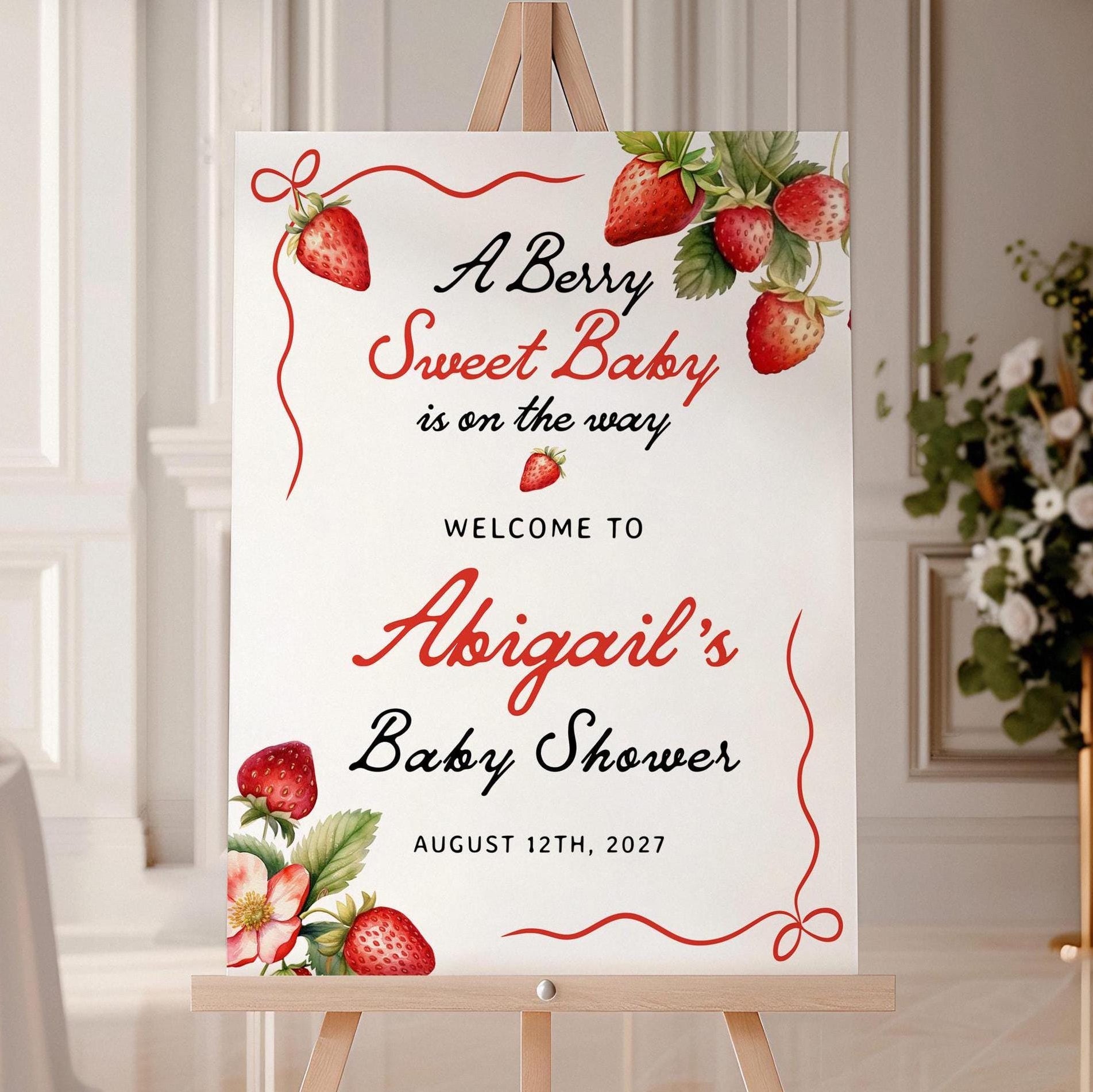 Strawberry Baby Shower Welcome Sign - LovelyTemplatesCo