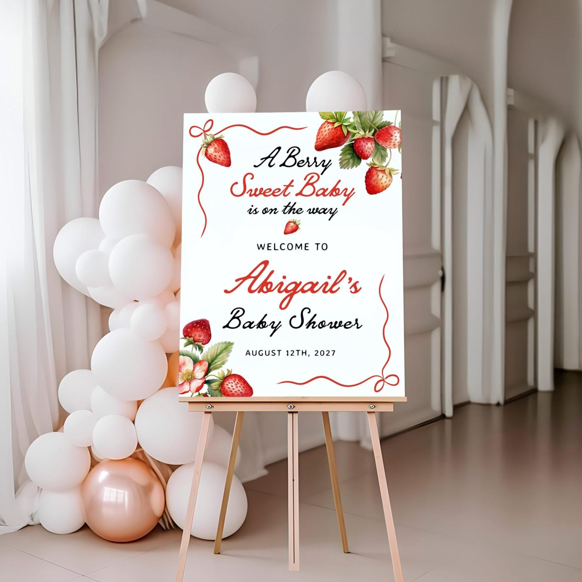 Strawberry Baby Shower Welcome Sign - LovelyTemplatesCo