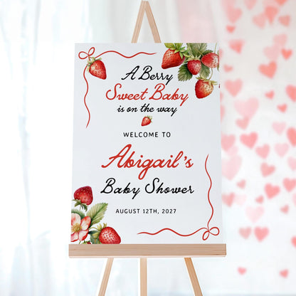 Strawberry Baby Shower Welcome Sign - LovelyTemplatesCo
