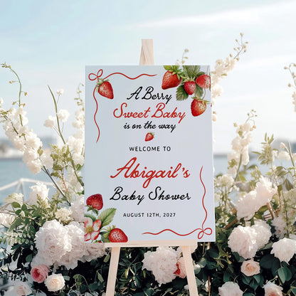 Strawberry Baby Shower Welcome Sign - LovelyTemplatesCo