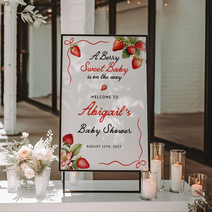 Strawberry Baby Shower Welcome Sign - LovelyTemplatesCo