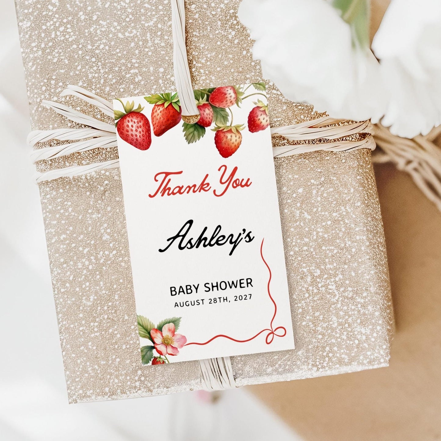 Strawberry Thank You Tag | Baby Shower Gift Tag | Baby Shower Favor Tag - LovelyTemplatesCo