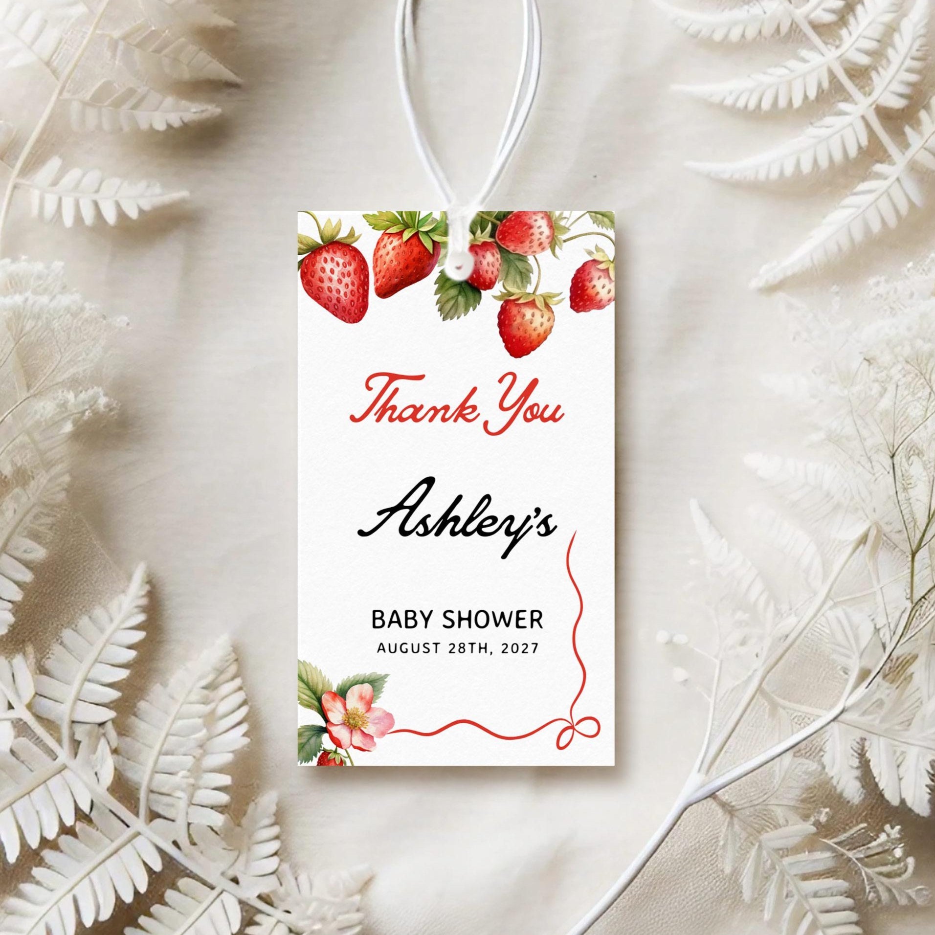 Strawberry Thank You Tag | Baby Shower Gift Tag | Baby Shower Favor Tag - LovelyTemplatesCo