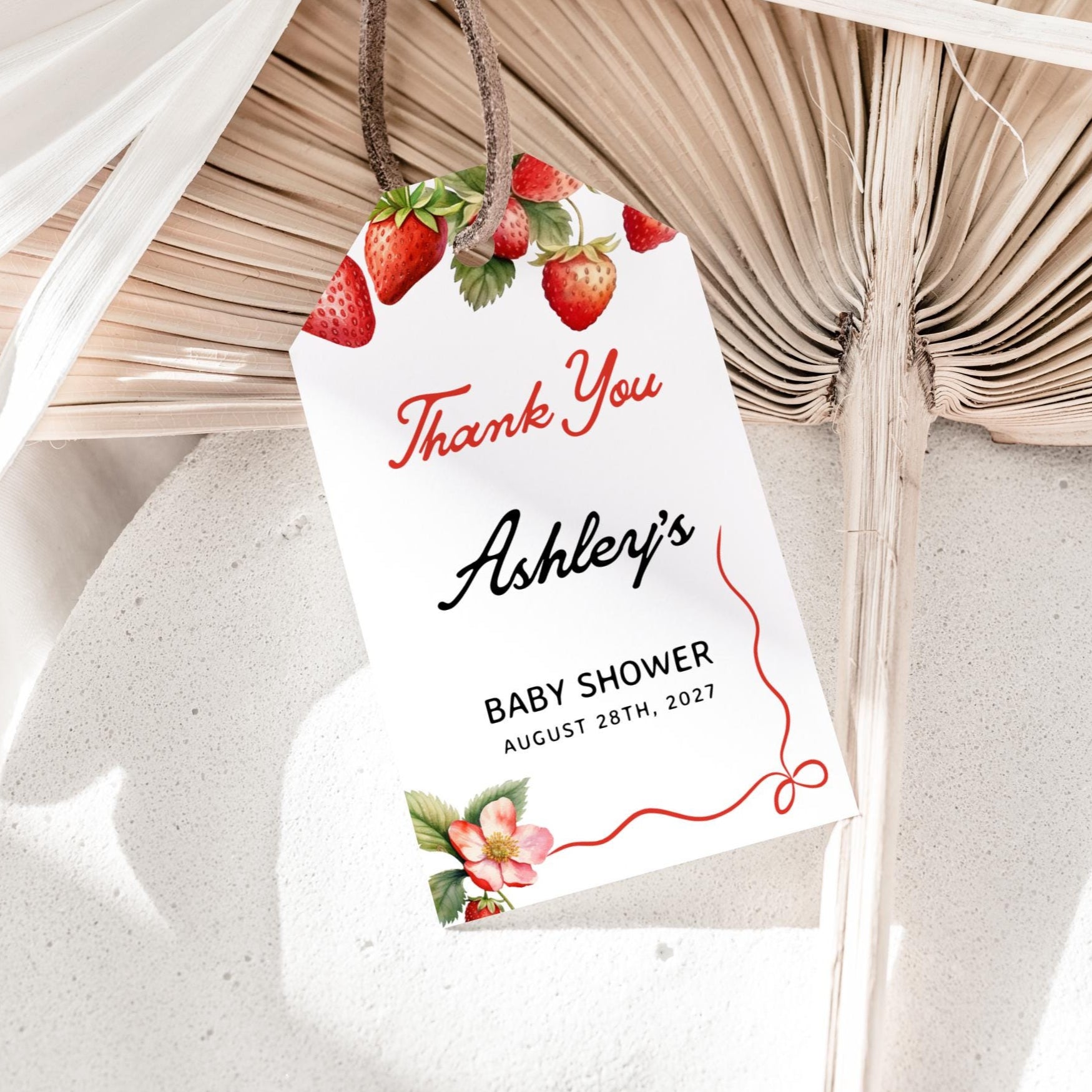 Strawberry Thank You Tag | Baby Shower Gift Tag | Baby Shower Favor Tag - LovelyTemplatesCo