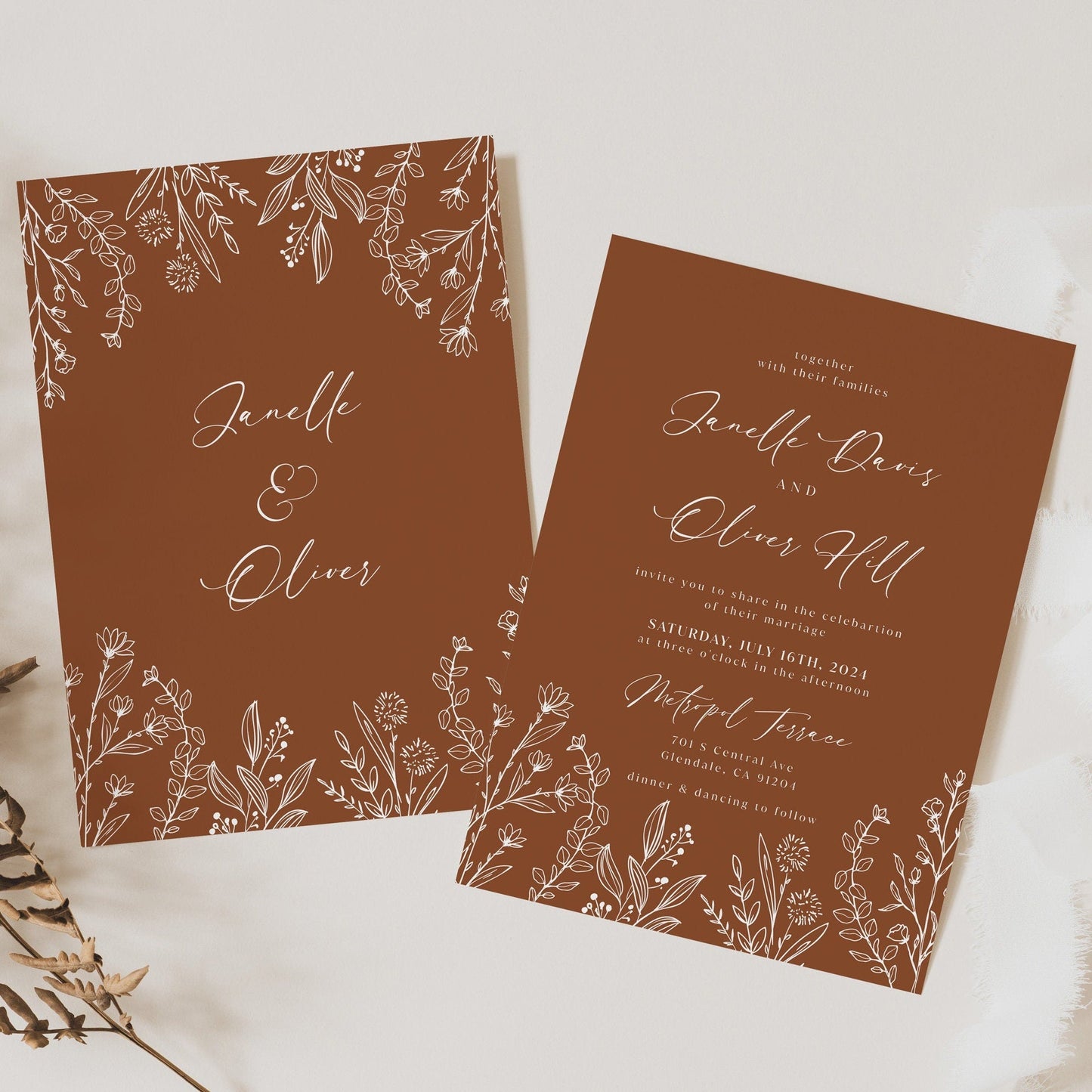 Terracotta Wedding Invitation - LovelyTemplatesCo