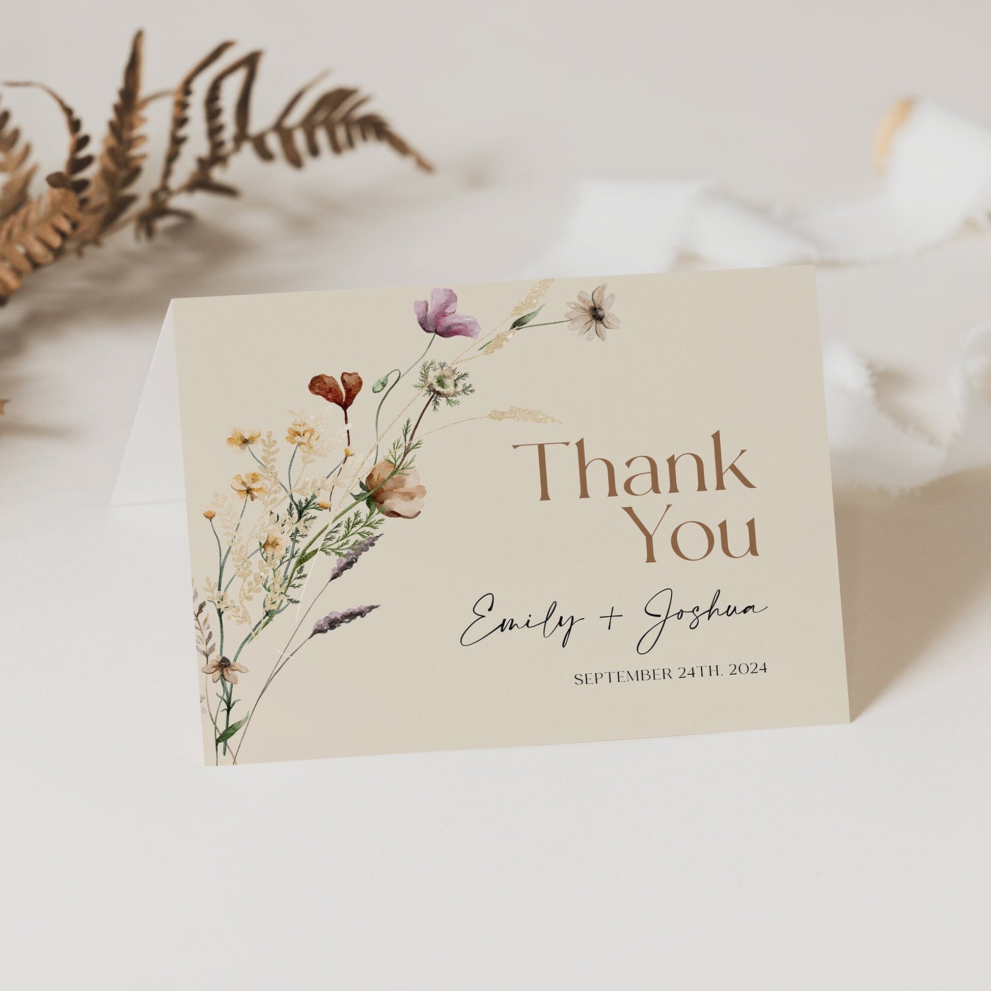 Thank You card | Floral Thank You card | Customizable Thank You card - LovelyTemplatesCo