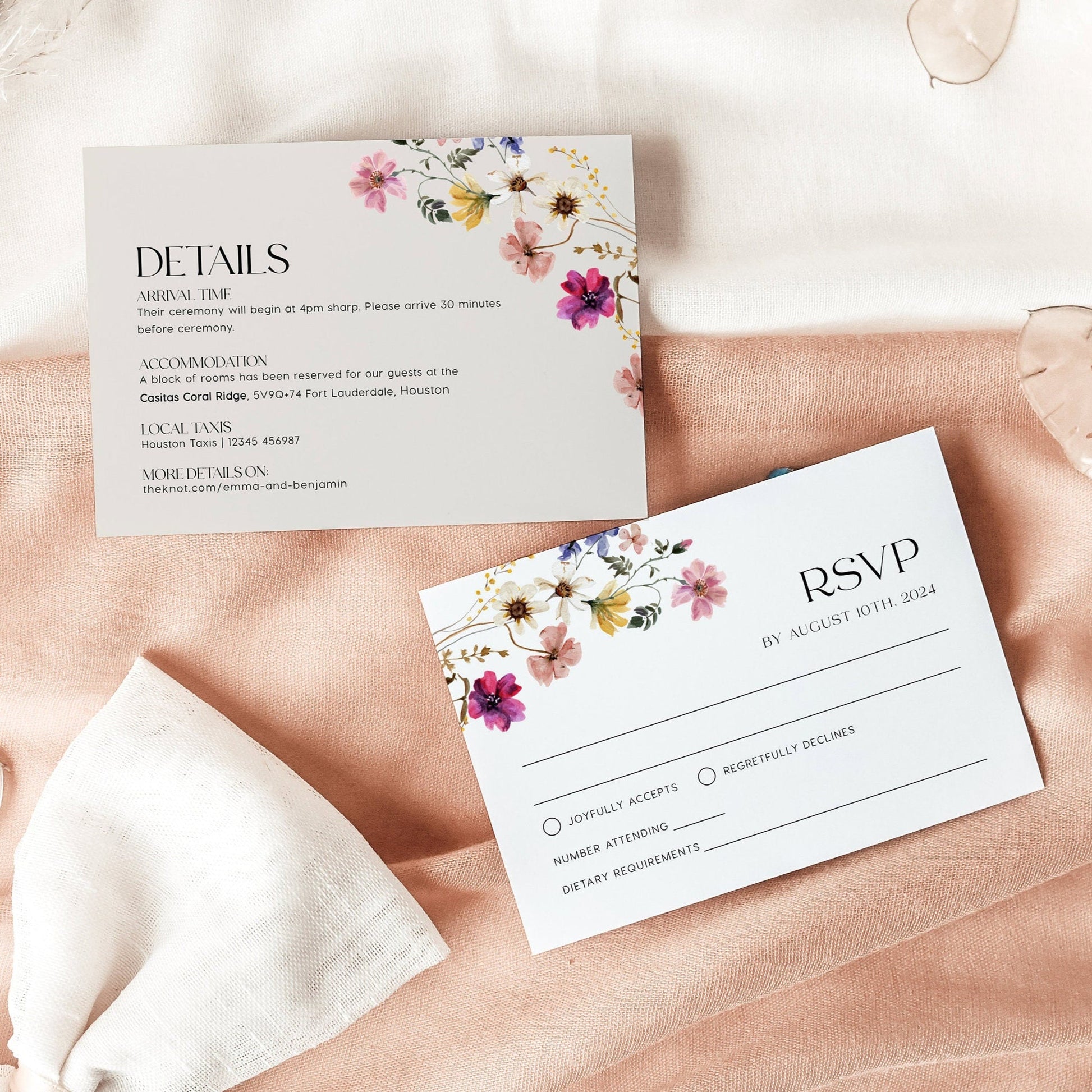 Watercolor Floral Wedding Invitation, Wedding invitation template, Spring Summer wildflower wedding invitation set - LovelyTemplatesCo