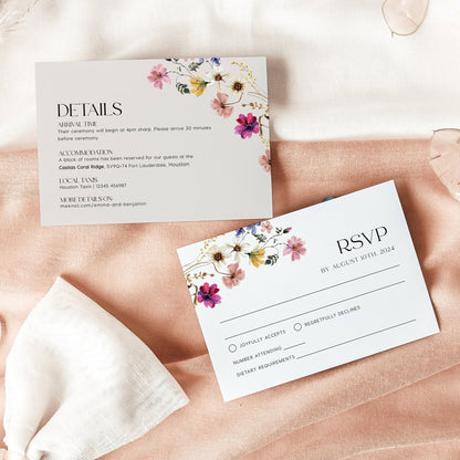 Watercolor Floral Wedding Invitation, Wedding invitation template, Spring Summer wildflower wedding invitation set - LovelyTemplatesCo