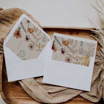 Wedding Invitation Envelope Liner, Boho Floral Invitation Envelope Liner - LovelyTemplatesCo