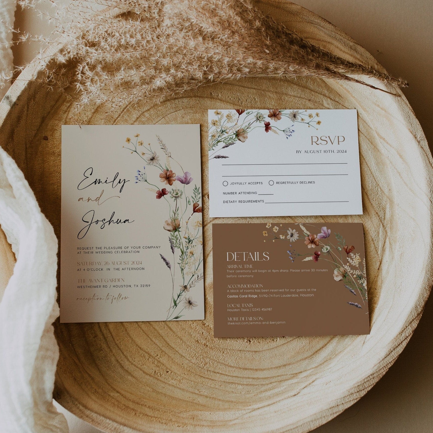 Wedding Invitation Floral, Boho Wedding invitation set - LovelyTemplatesCo