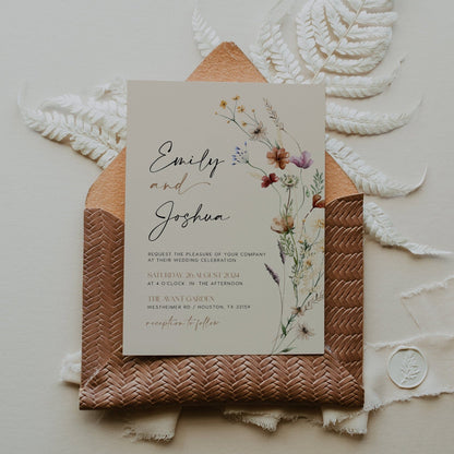 Wedding Invitation Floral, Boho Wedding invitation set - LovelyTemplatesCo