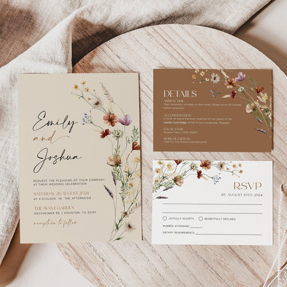 Wedding Invitation Floral, Boho Wedding invitation set - LovelyTemplatesCo