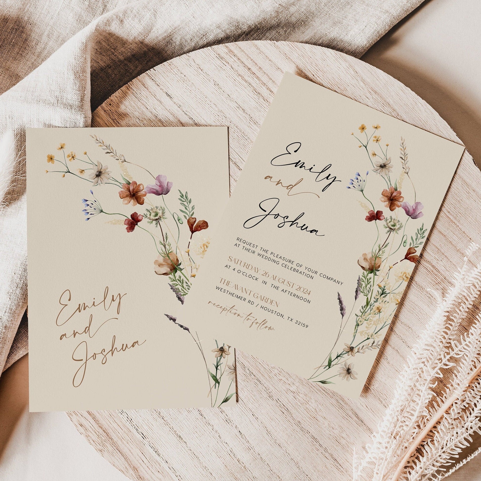 Wedding Invitation Floral, Boho Wedding invitation set - LovelyTemplatesCo