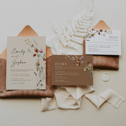 Wedding Invitation Floral, Boho Wedding invitation set - LovelyTemplatesCo