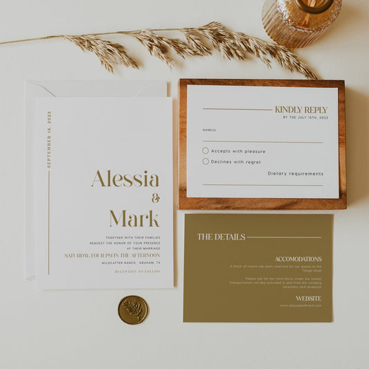 Wedding invitation gold, Gold invitation set - LovelyTemplatesCo