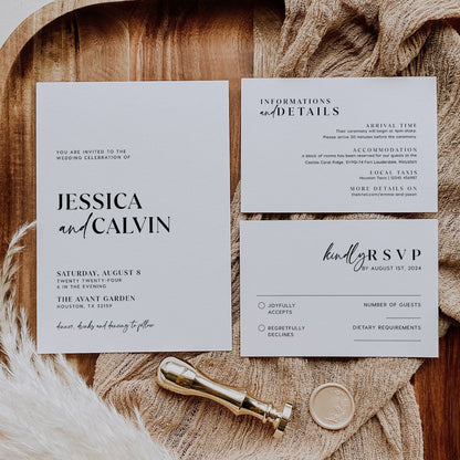 Wedding invitation template, Modern and minimalist wedding invitation set - LovelyTemplatesCo