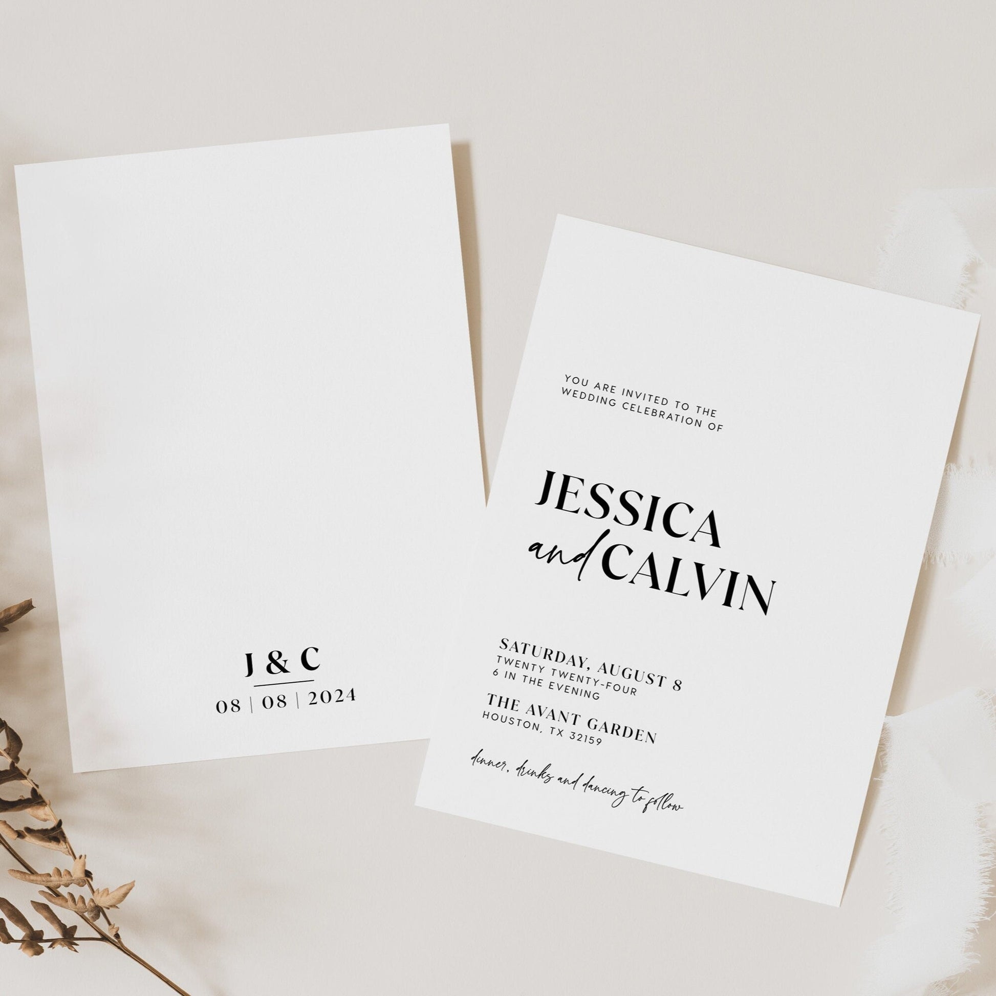 Wedding invitation template, Modern and minimalist wedding invitation set - LovelyTemplatesCo