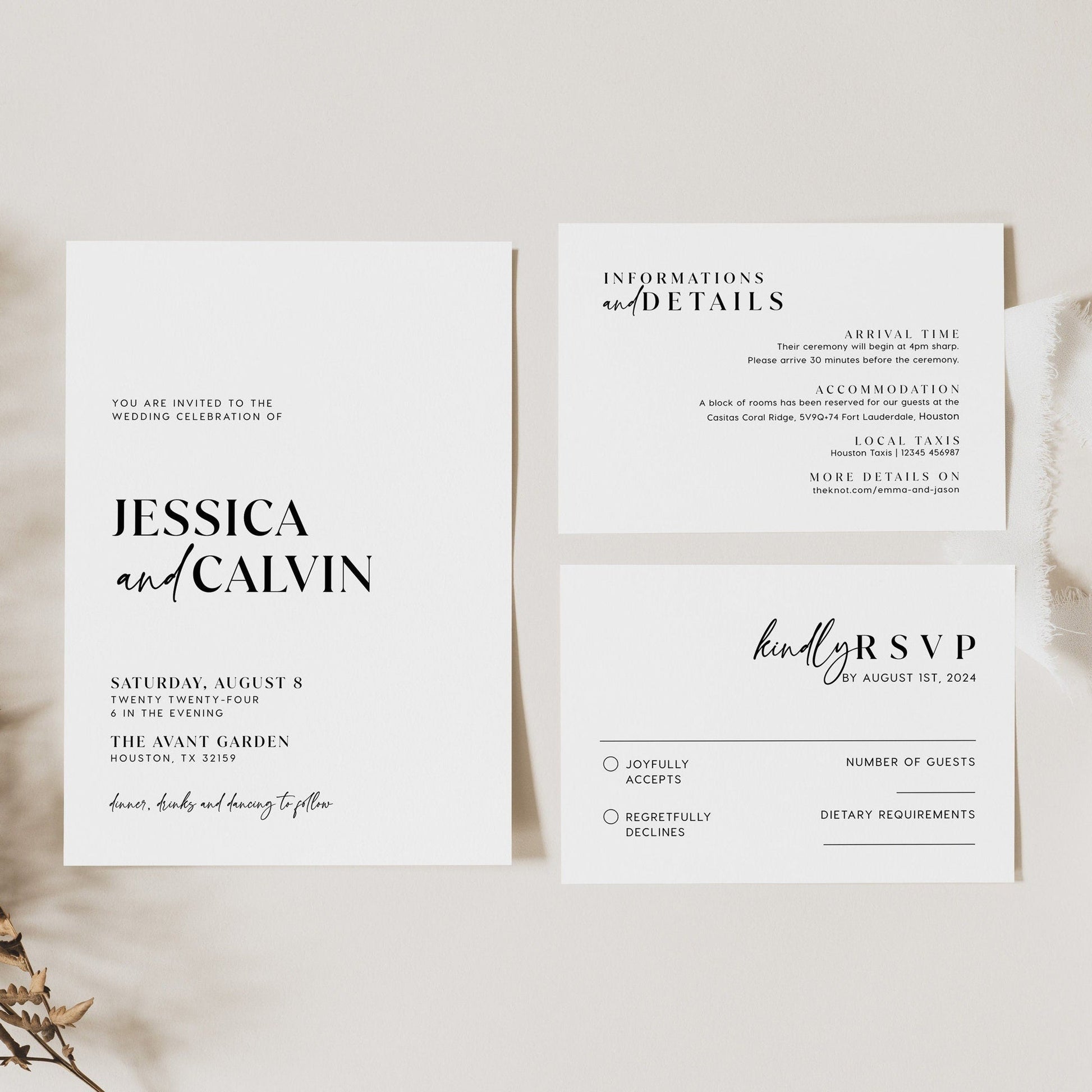 Wedding invitation template, Modern and minimalist wedding invitation set - LovelyTemplatesCo