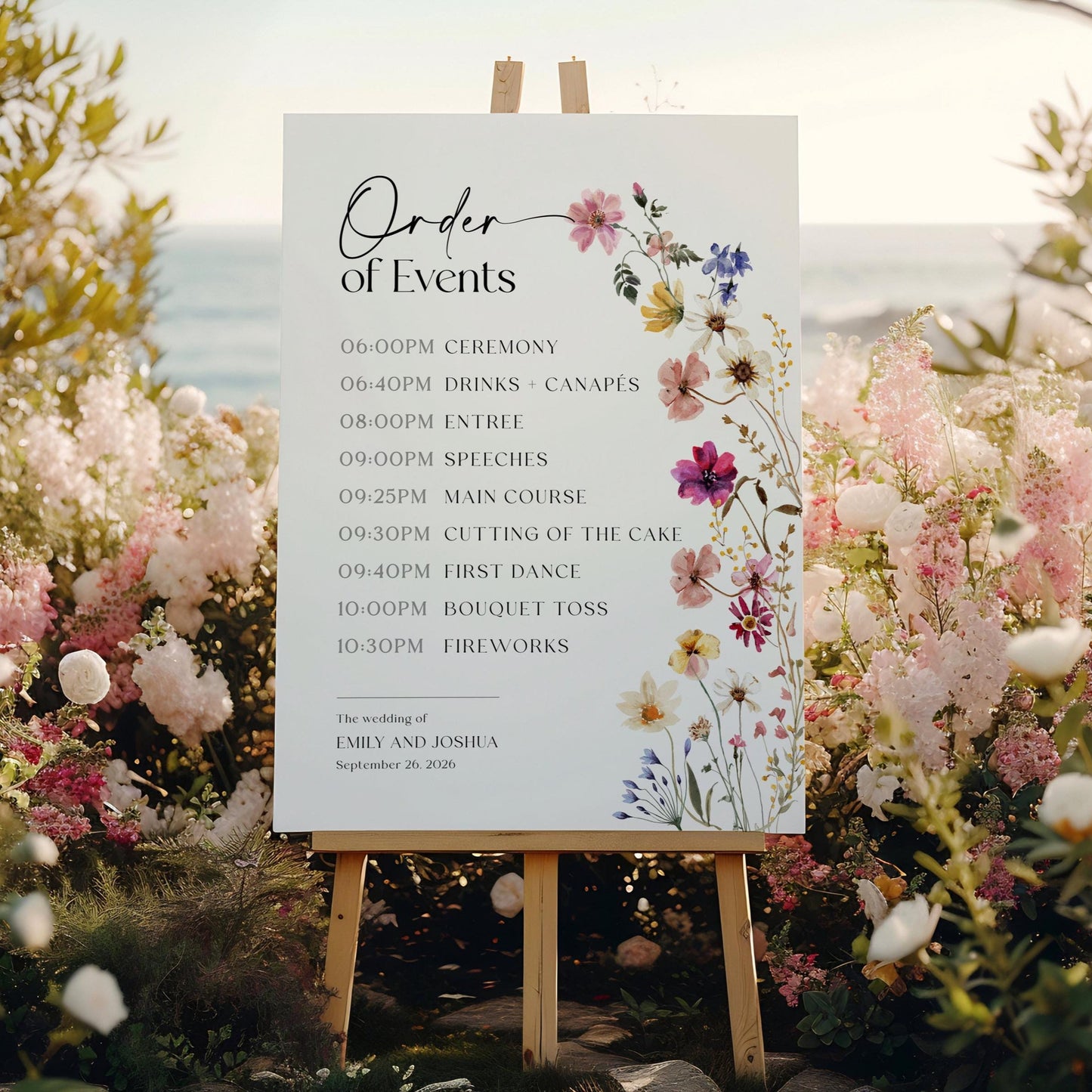 Wedding Order of the Day Sign, WiIdflowers Wedding Sign template - LovelyTemplatesCo