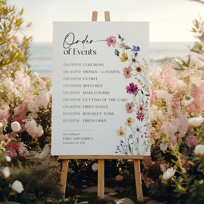 Wedding Order of the Day Sign, WiIdflowers Wedding Sign template - LovelyTemplatesCo