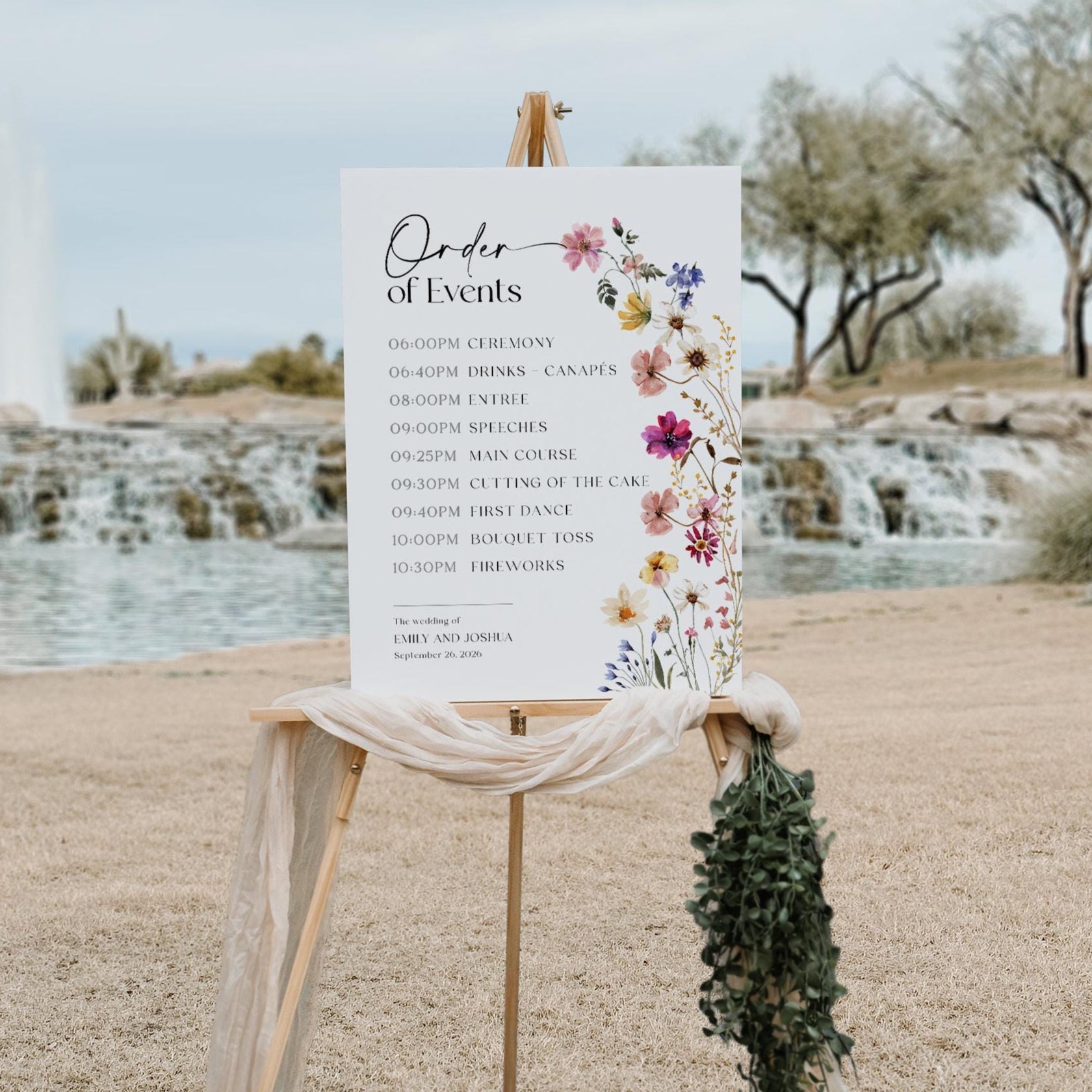 Wedding Order of the Day Sign, WiIdflowers Wedding Sign template - LovelyTemplatesCo