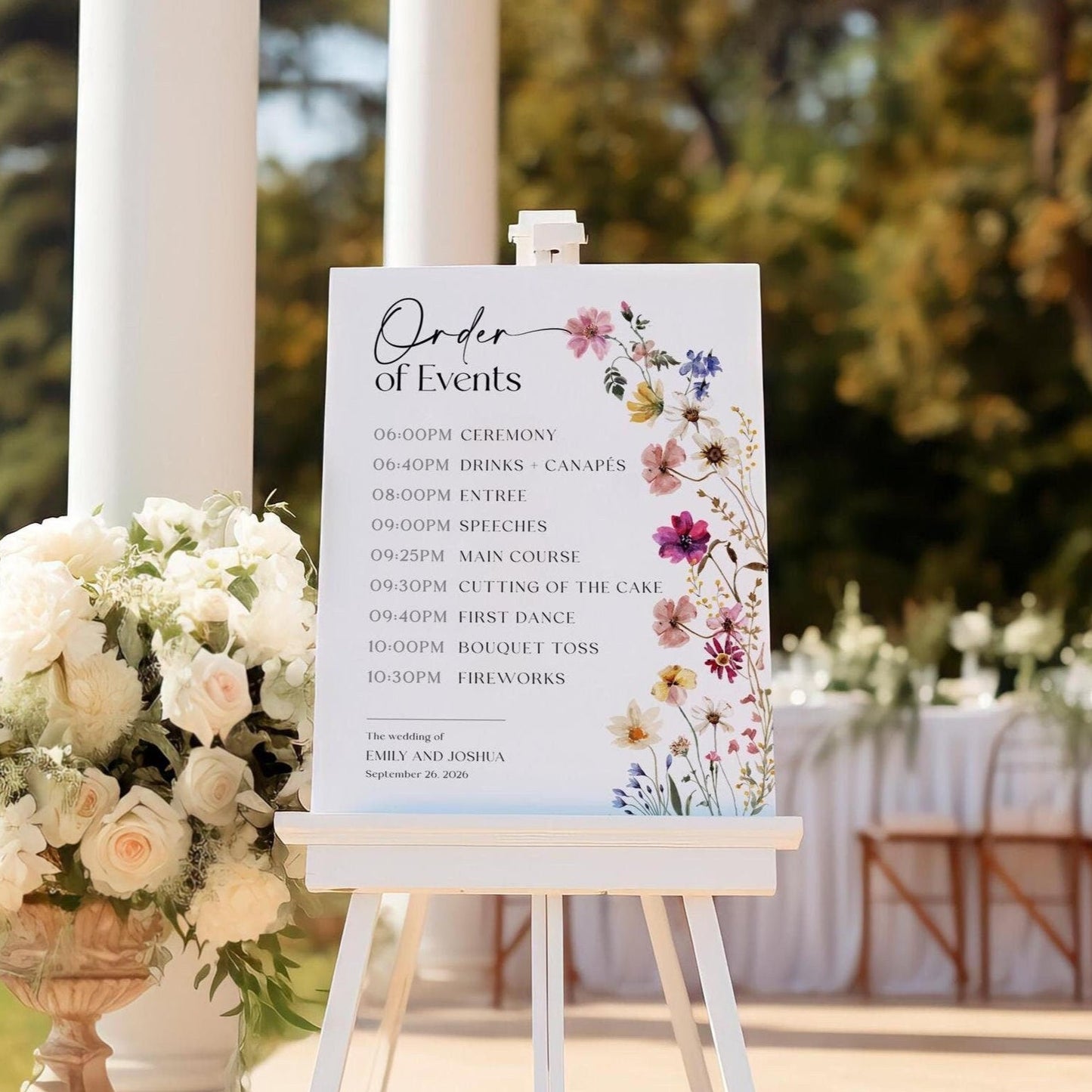 Wedding Order of the Day Sign, WiIdflowers Wedding Sign template - LovelyTemplatesCo