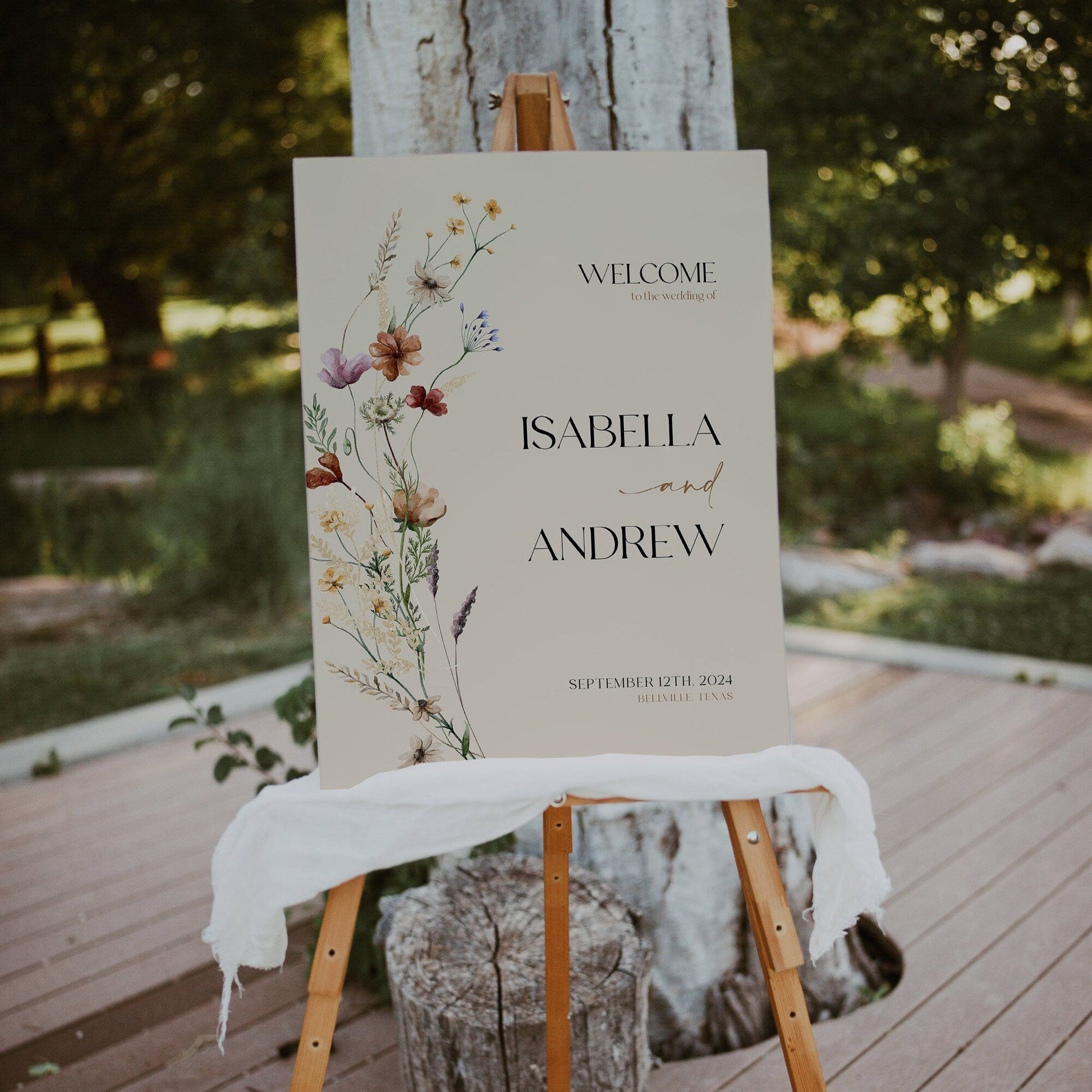 Wedding Welcome Sign | Floral Beige Welcome sign - LovelyTemplatesCo