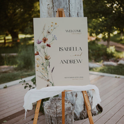 Wedding Welcome Sign | Floral Beige Welcome sign - LovelyTemplatesCo