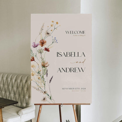 Wedding Welcome Sign | Floral Beige Welcome sign - LovelyTemplatesCo