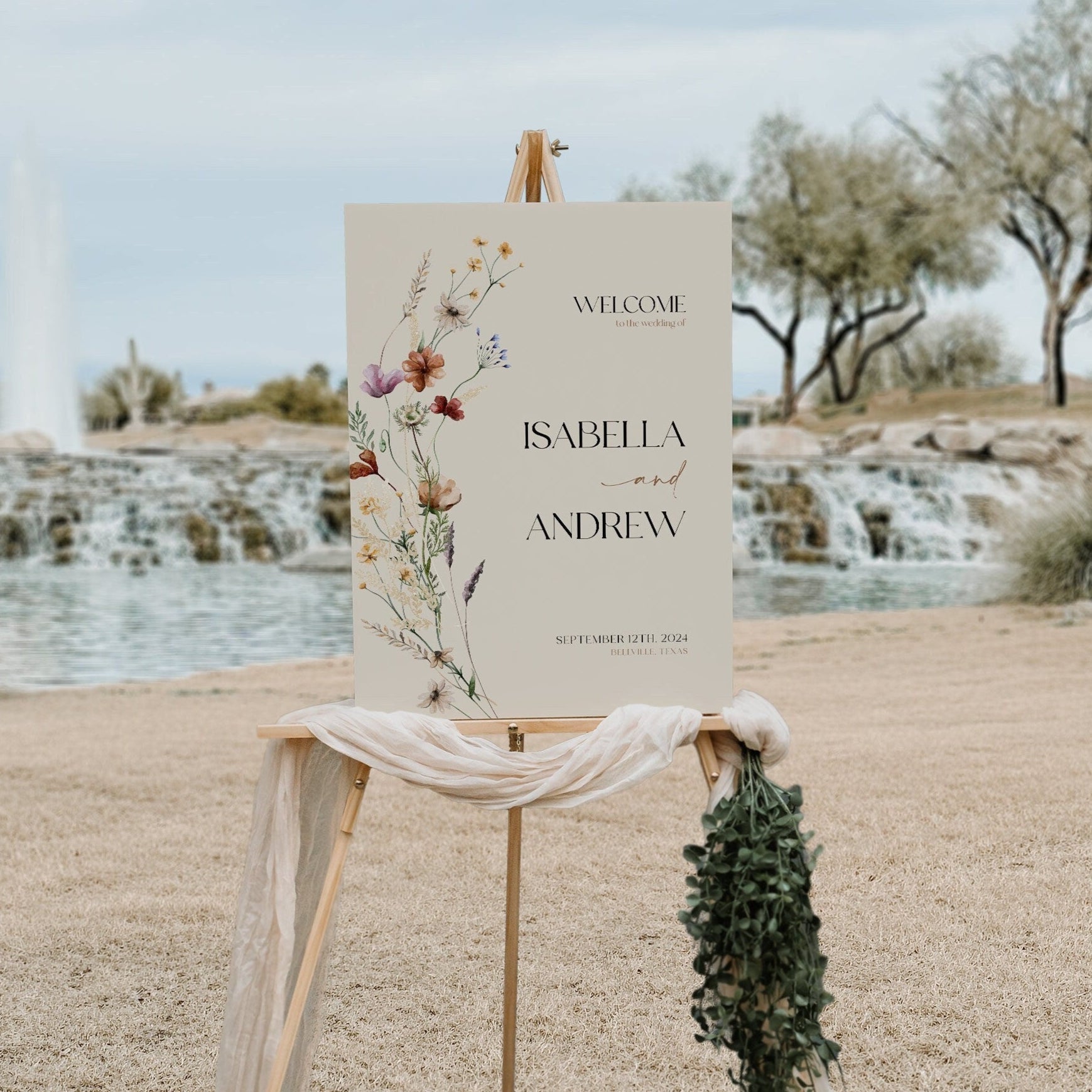 Wedding Welcome Sign | Floral Beige Welcome sign - LovelyTemplatesCo