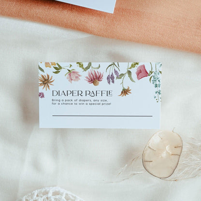 Wildflower Baby Shower Diaper raffle card - LovelyTemplatesCo