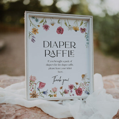 Wildflower Baby Shower Diaper Raffle sign - LovelyTemplatesCo