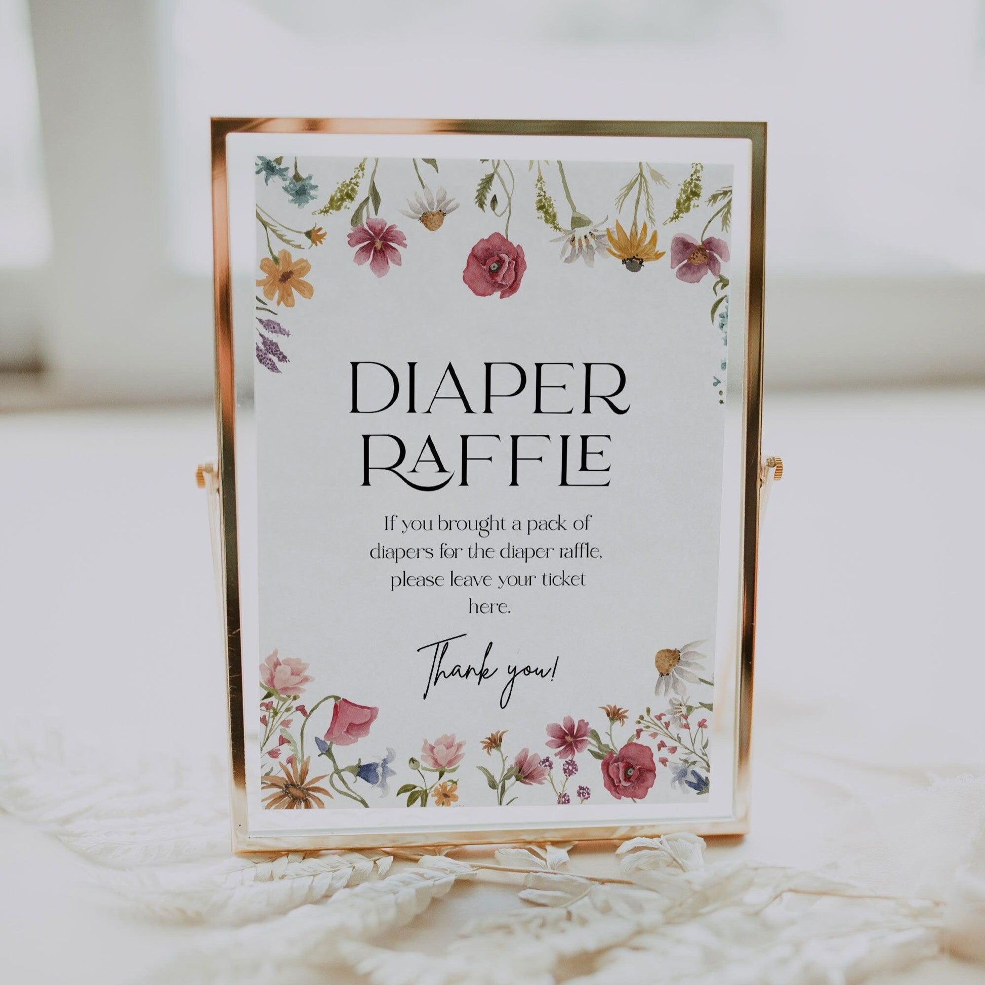 Wildflower Baby Shower Diaper Raffle sign - LovelyTemplatesCo