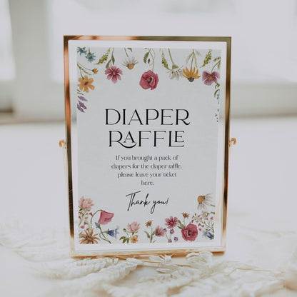 Wildflower Baby Shower Diaper Raffle sign - LovelyTemplatesCo